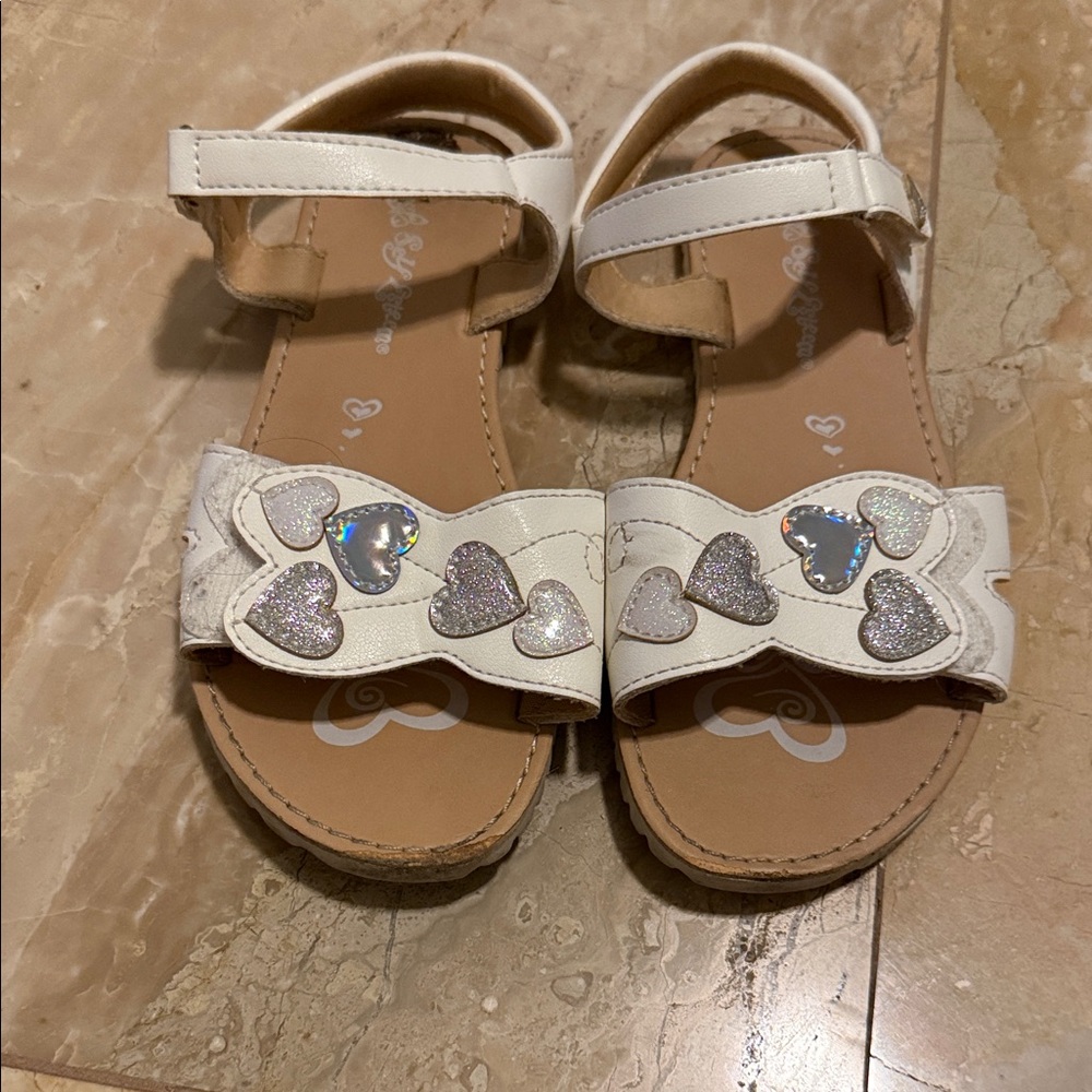Self Esteem White Glitter Heart Kids Sandals